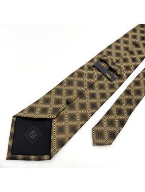 Fendi Geometric Square Silk Tie Brown Italy Designer Luxury Necktie Handmade VTG